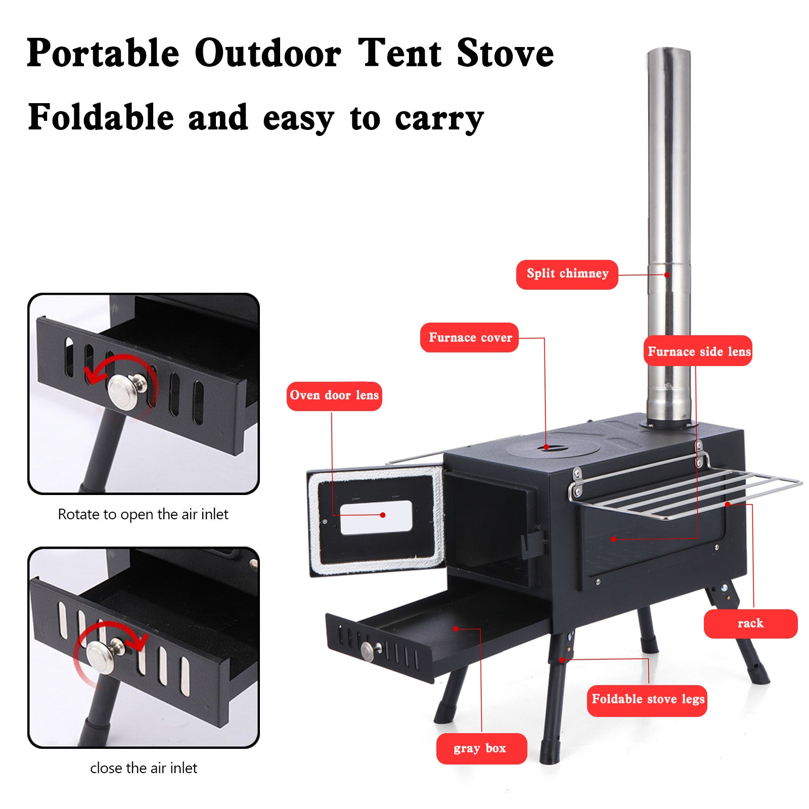 Outdoor Portable Tent Camping Wood Burning Stove with Pipe For Tent Cooking