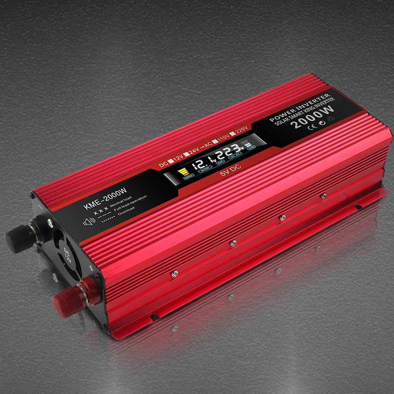 Convertidor de potencia para coche, inversor DC 12V a AC 220V LCD 2000W, transformador, pantalla LED