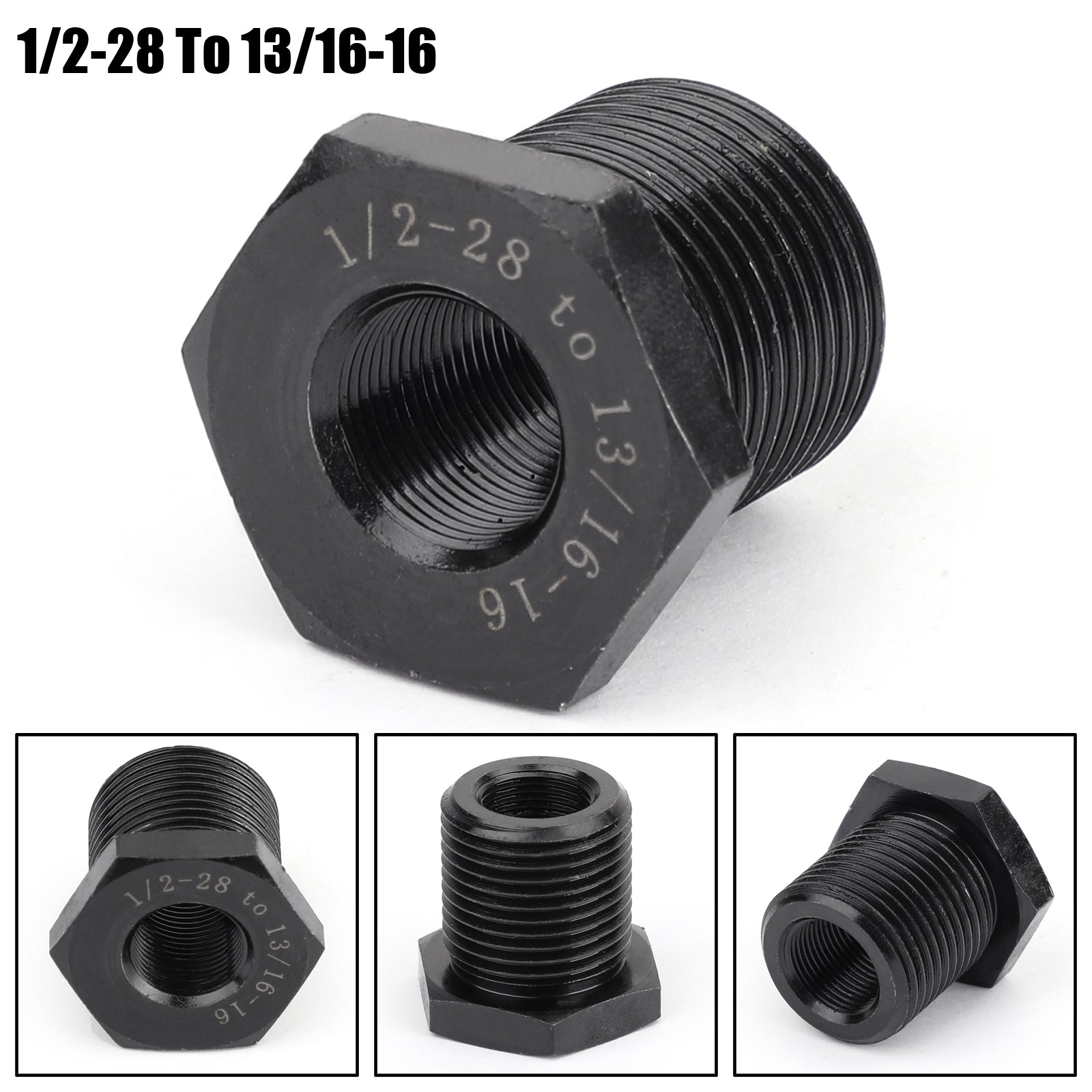 3PCS 1/2-28 to 3/4-16, 13/16-16, 3/4 NPT Thread Oil Filter Adapters Black New