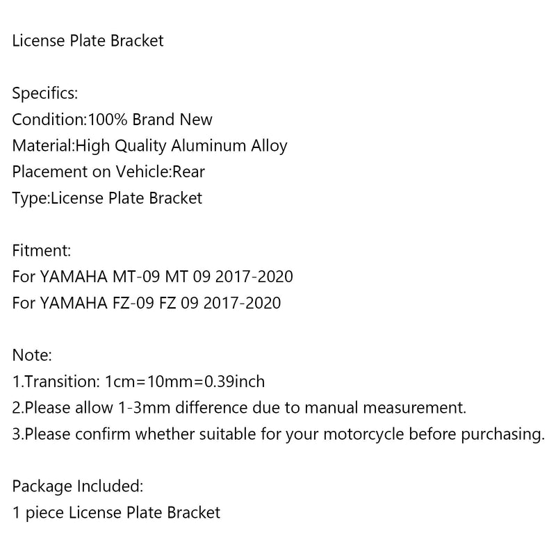 Soporte de marco para placa de matrícula para YAMAHA MT-09 FZ-09 MT FZ 09 2017-2020 genérico