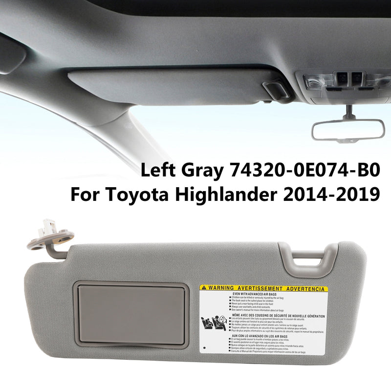 Toyota Highlander 2014-2019 Visera solar izquierda con tocador gris claro 74320-0E074-B0