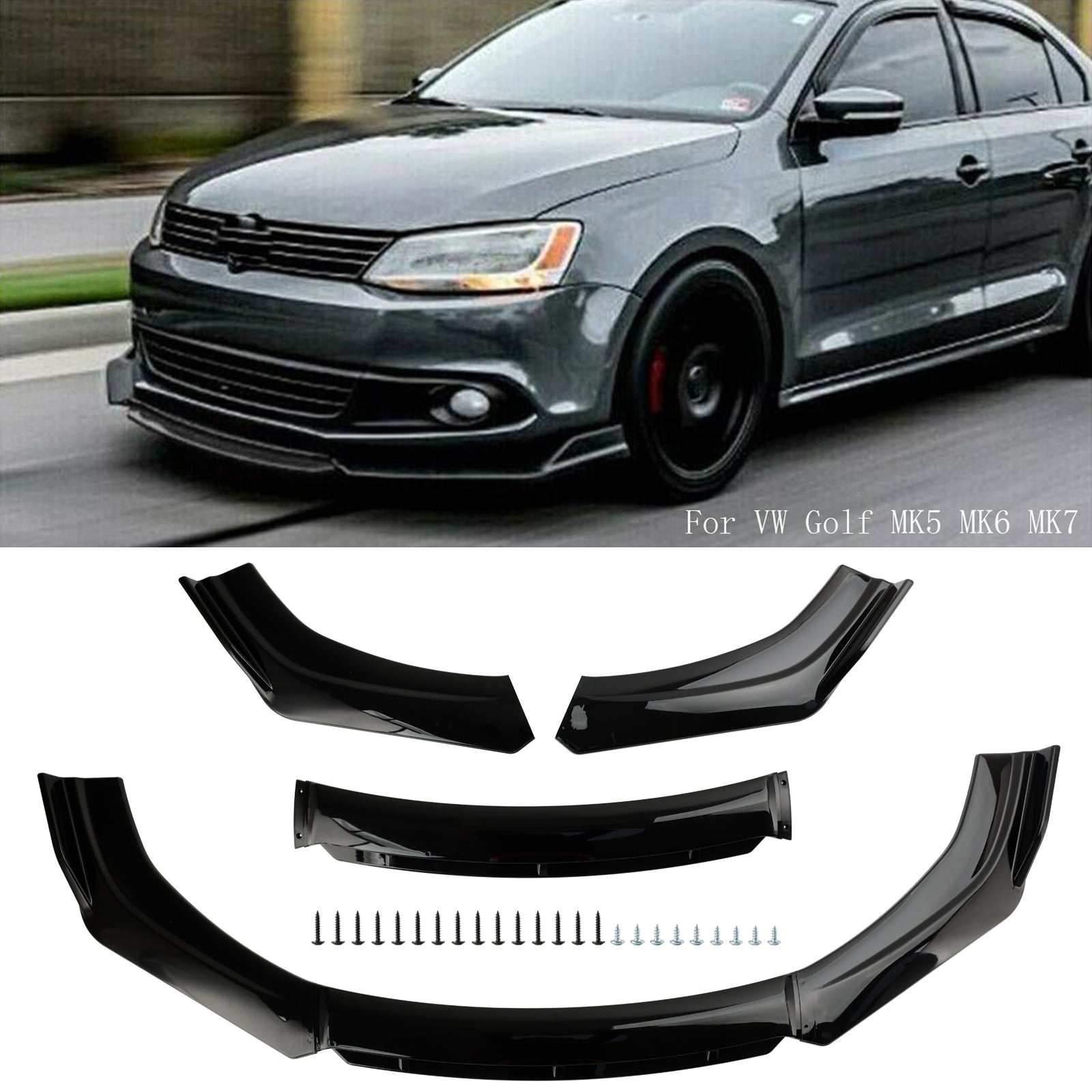 4PCS Universal Car Front Bumper Lip Body Kit Splitter Difusor Protector Negro