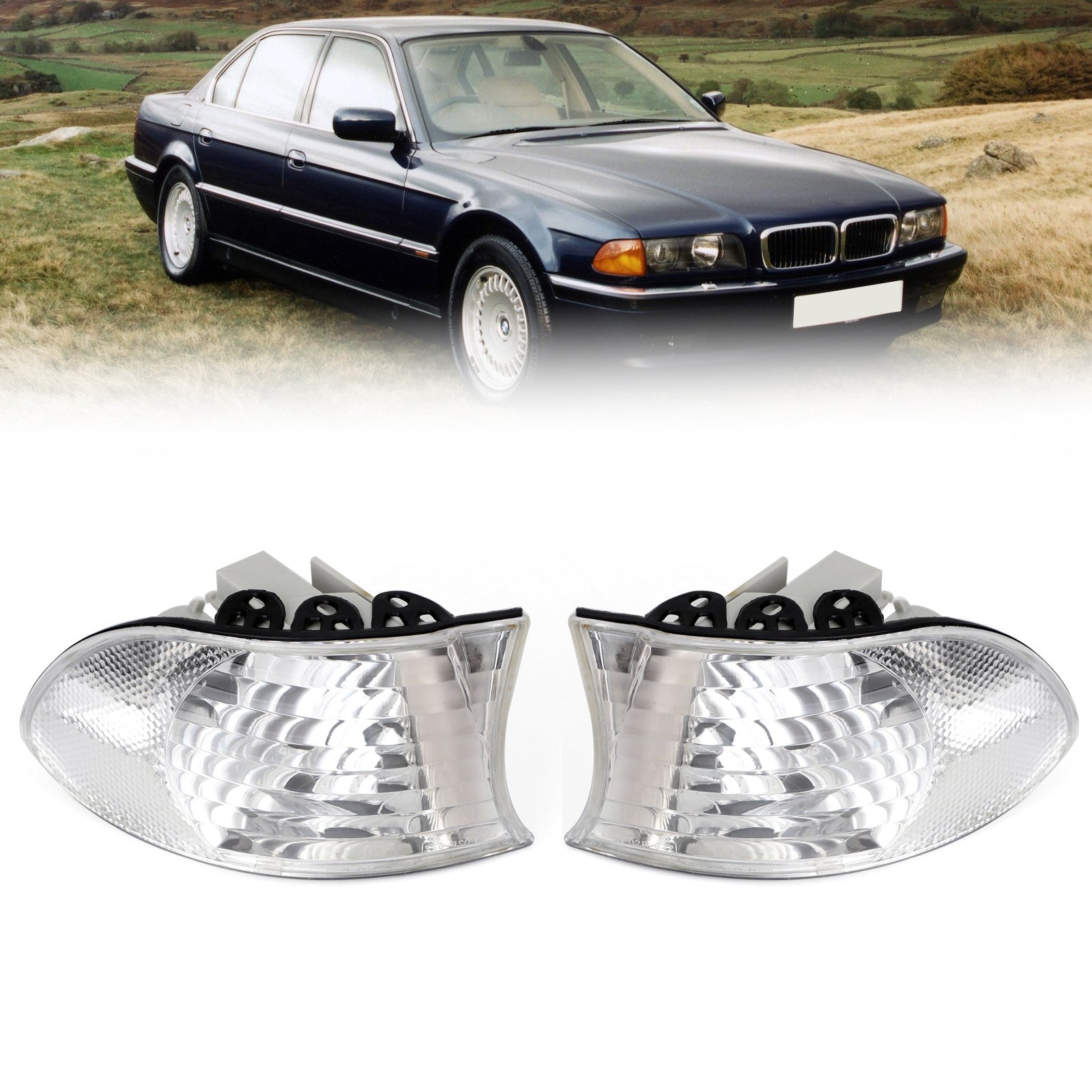 1999-2001 BMW 7-Series E38 Corner Lights Parking Lamps Pair White Amber