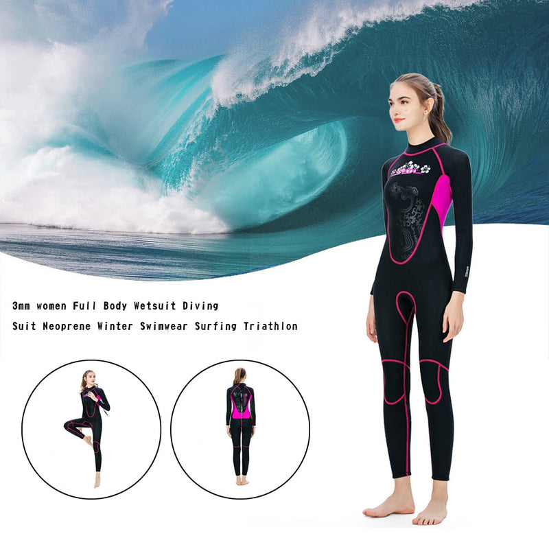 3MM Women Neoprene Wetsuit Surfing Diving Suit Full Body Snorkeling Triathlon