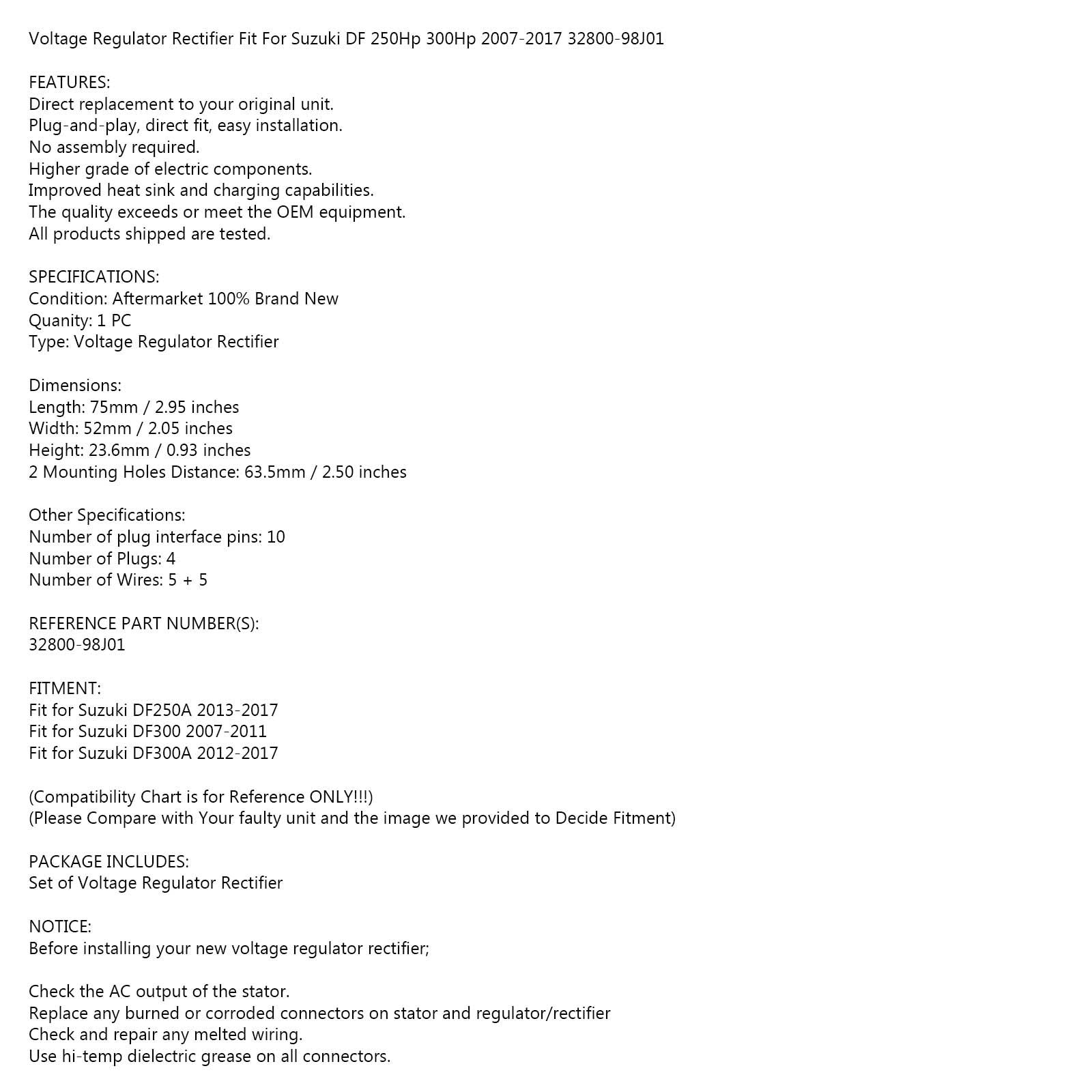 Rectifier Regulator Fit for Suzuki DF250 2013-2017 DF300 DF300A 2007-2017