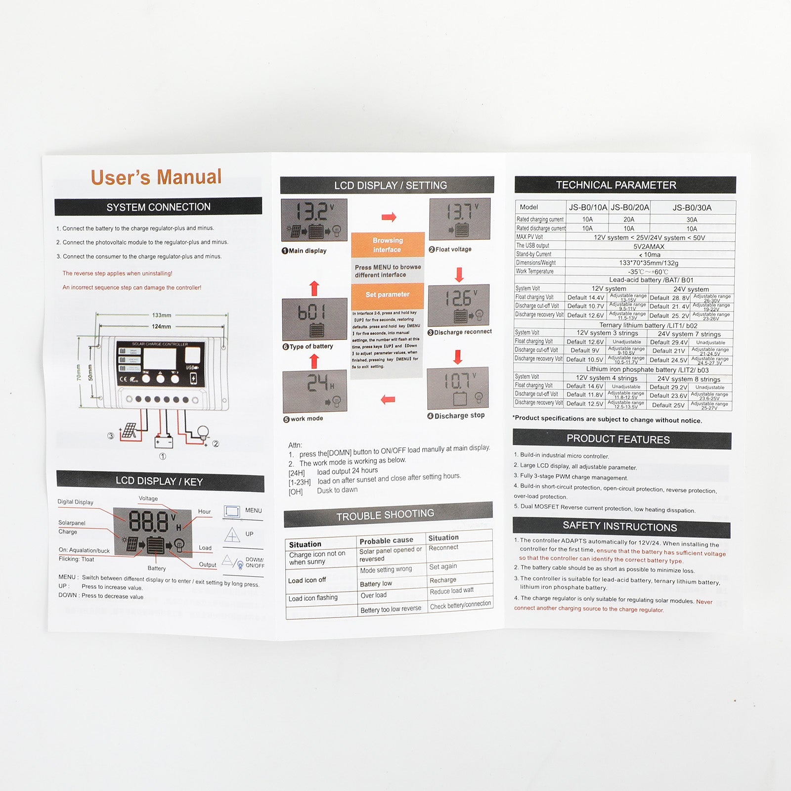 PWM 10A 20A 30A Solar Charge Controller Regulator For 100W 200W 300W Solar Panel