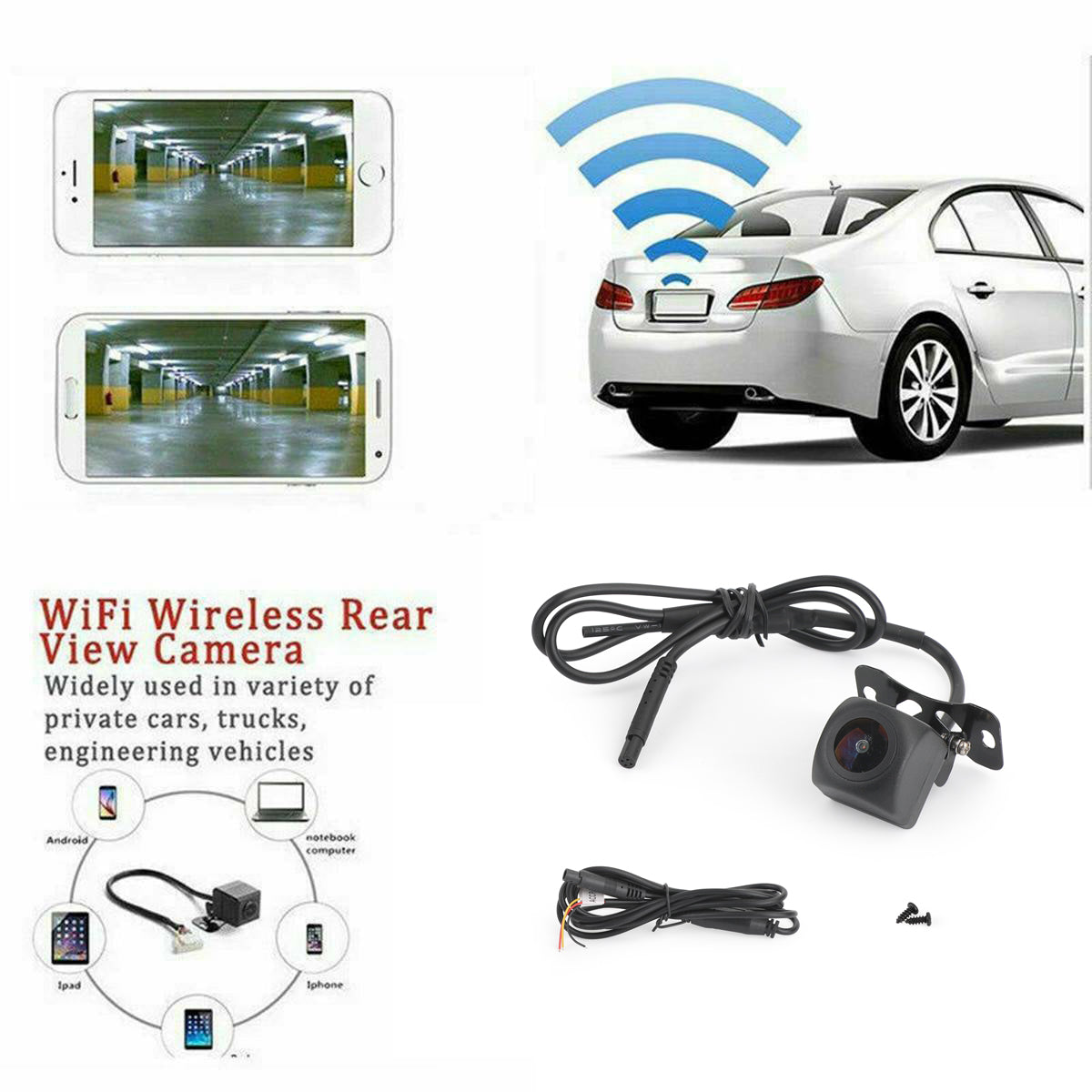 175? WiFi Vista trasera del coche R?ckfahrkamera Cámara inalámbrica de respaldo para iPhone/Android