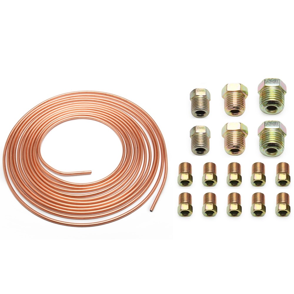 Copper Brake Line Tubing Kit 3/16 OD 25 Foot Coil Roll All Size Fittings Generic