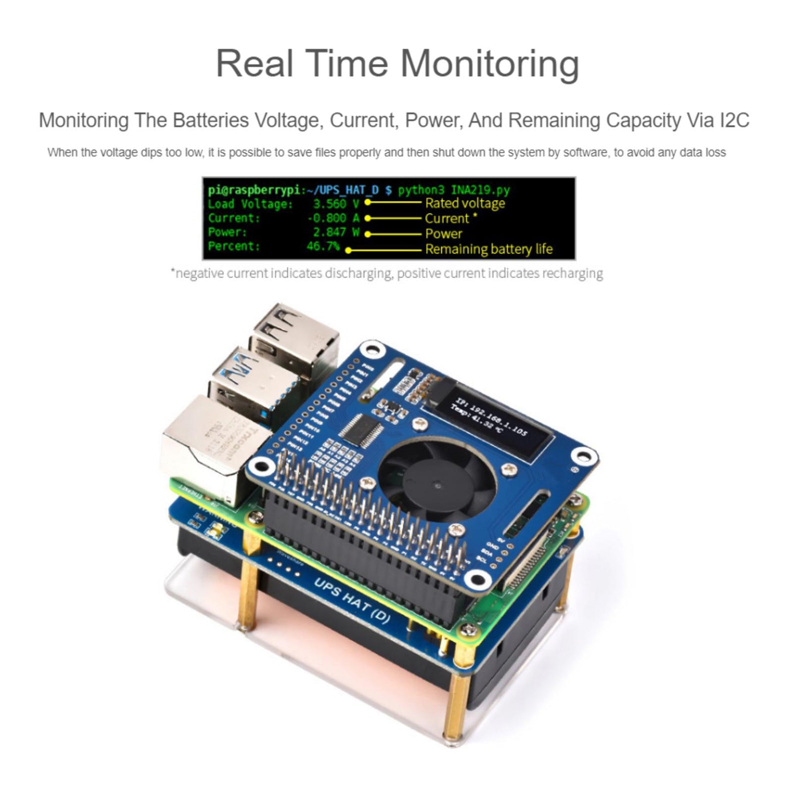 UPS HAT (D) Kit For Raspberry Pi 5V Uninterruptible Power Supply Module