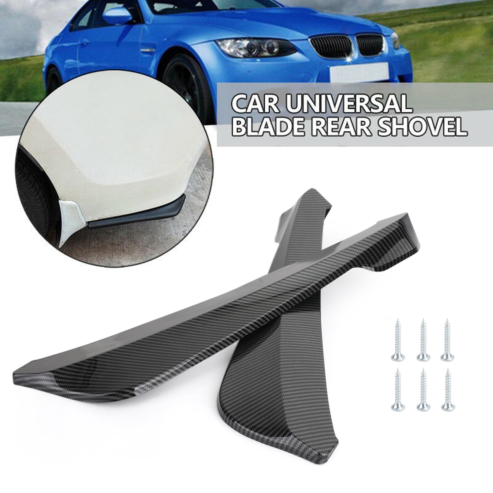 19" Car Rear Bumper Fin Canard Splitter Diffuser Valence Spoiler Lip Carbon Fiber Look Generic