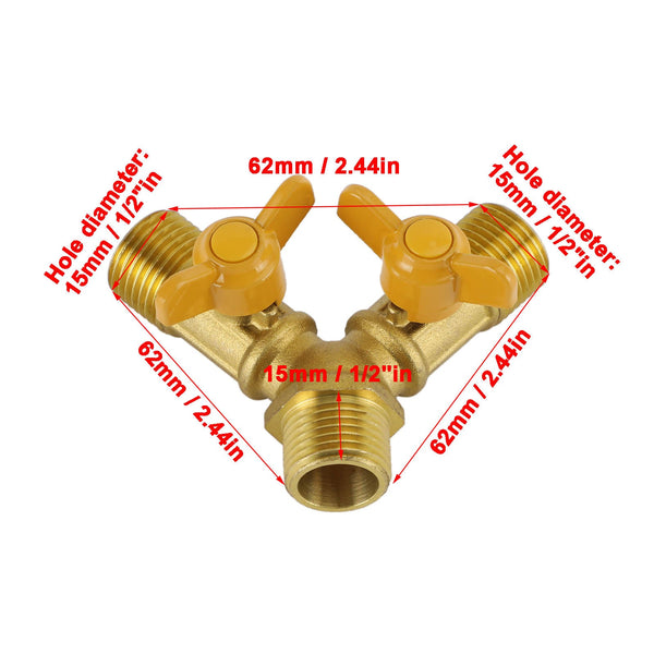 Válvula de bola de cierre de 3 vías Válvula en forma de Y de lengüeta de manguera de 1/2 "Accesorio de latón con 2 interruptores