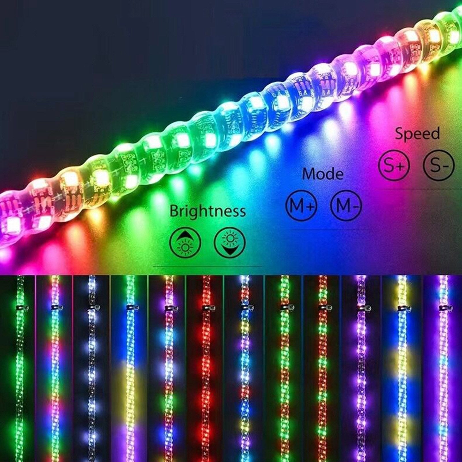 2X 2ft RGB LED APP سوط أضواء هوائي ث/العلم التحكم عن بعد ل Polaris UTV ATV