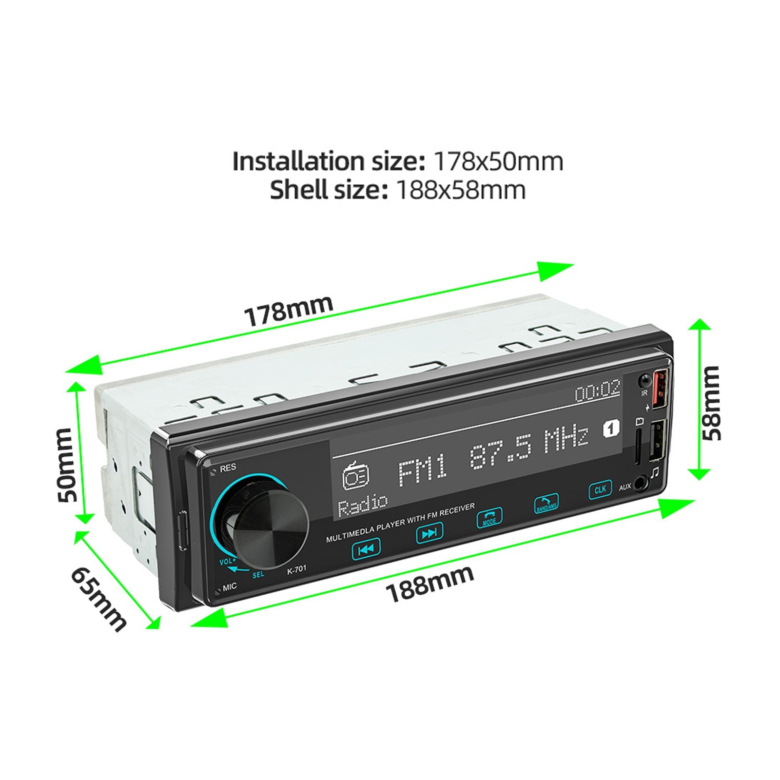 شاشة لمس 2.5D 1DIN راديو ستيريو بلوتوث FM مشغل MP3 للسيارة مع DAB