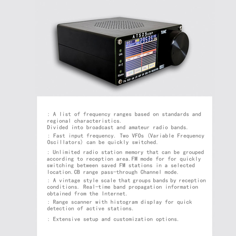 ATS25AMP Receptor de radio de banda completa FM RDS SW SSB DSP Receptor con pantalla táctil de 2,4"
