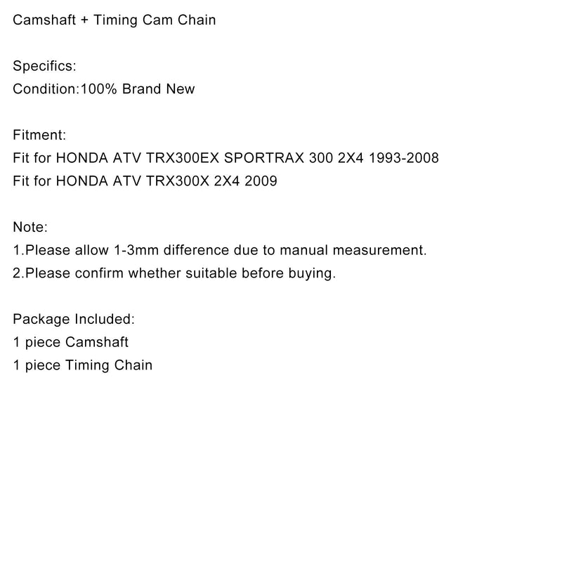 Camshaft &Cam Timing Chain Kit For HONDA TRX300EX Sportrax 300 TRX300X 1993-2008