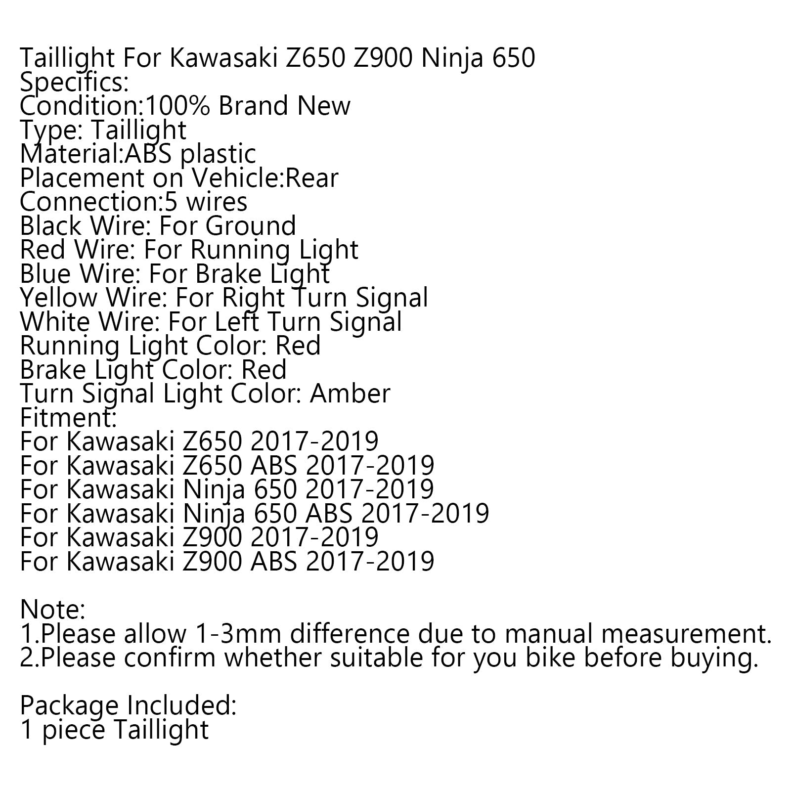 LED الفرامل بدوره إشارات الضوء الخلفي لكاواساكي Z650 نينجا 650 Z900 17-19 الفضة عام