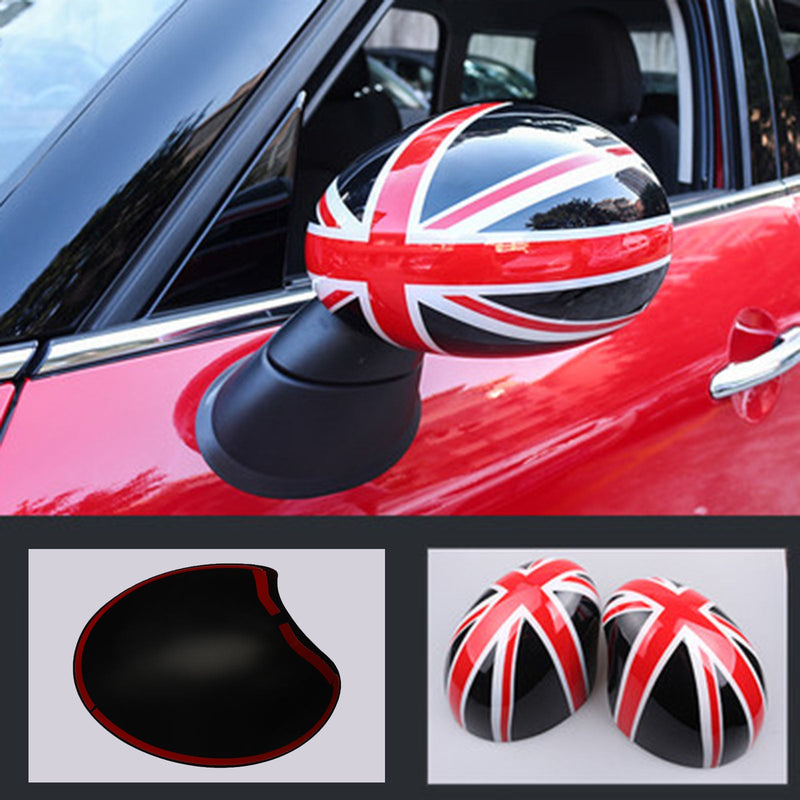 MINI Cooper R55 R56 R57 2 x Union Jack Bandera del Reino Unido Cubiertas de espejo Negro/Rojo