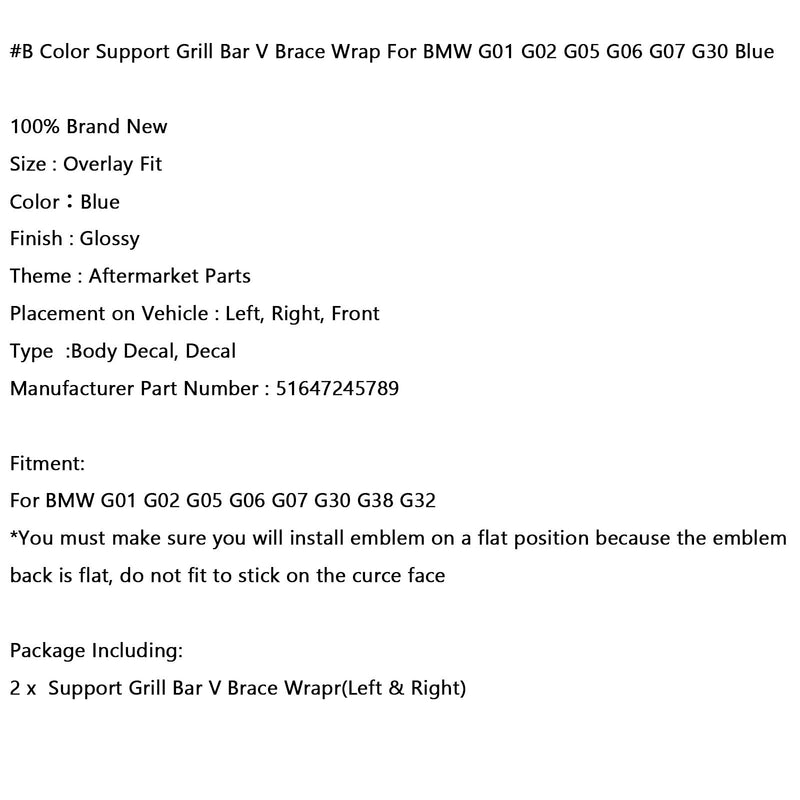 #B Color Support Grill Bar V Brace Wrap para BMW G01 G02 G05 G06 G07 G30 G38 azul genérico