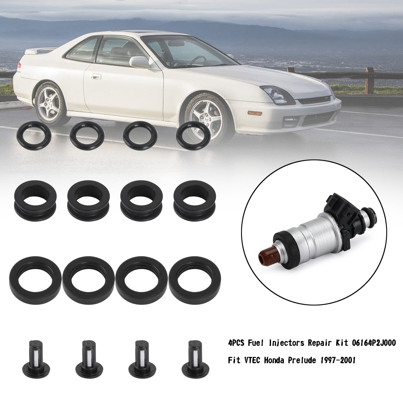 4 Uds. Kit de reparación de inyectores de combustible 06164P2J000 compatible con VTEC Honda Prelude 1997-2001 genérico