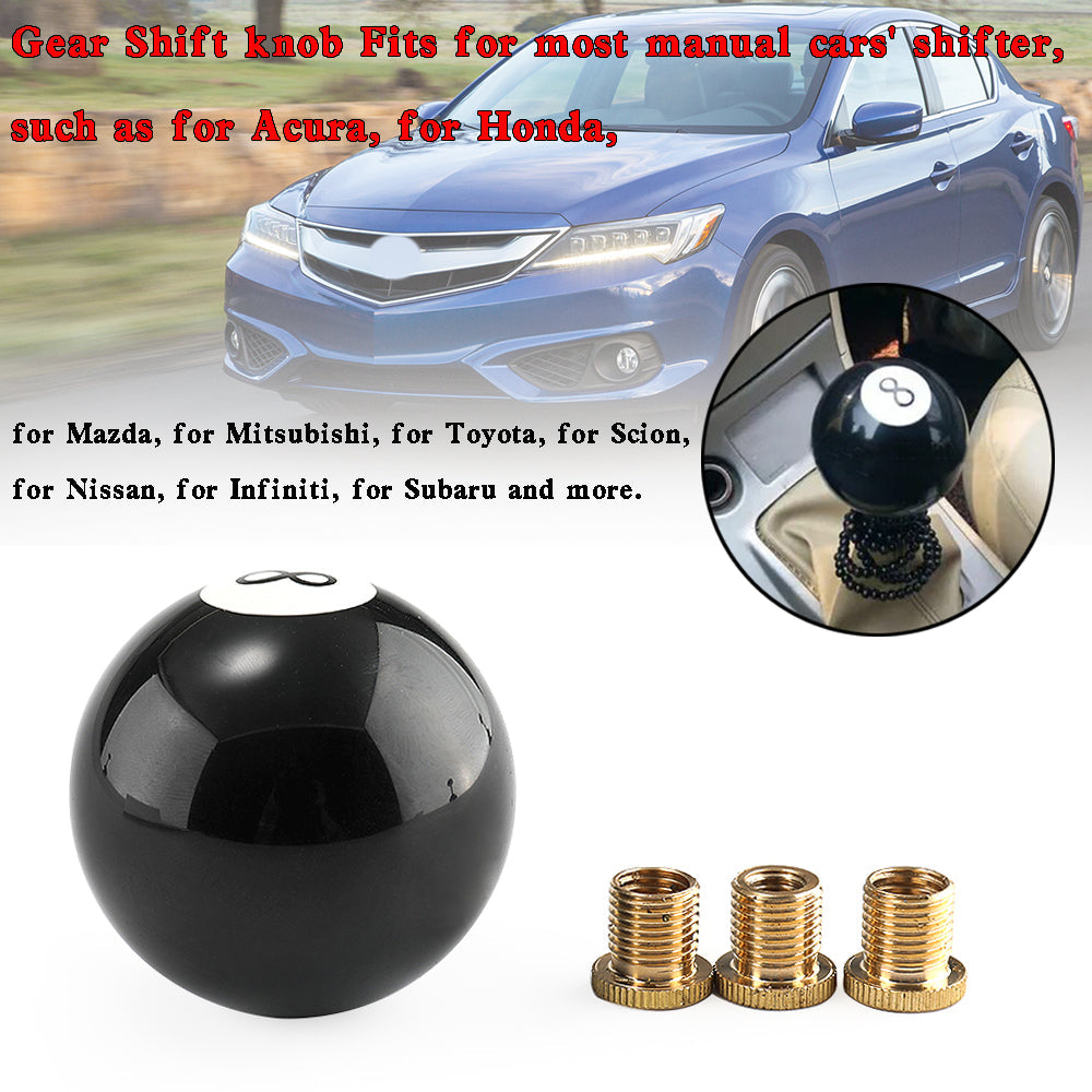 Universal No.8 Billiard Ball Gear Shifter Black Round Shift Knob w/ 3 Adapters Generic