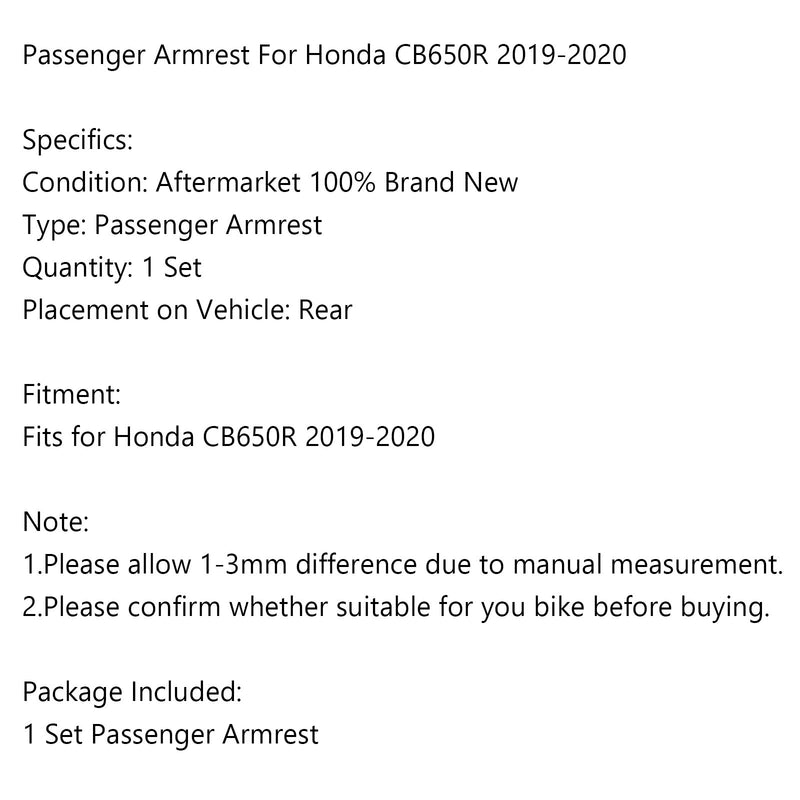 مسند ذراع للركاب الخلفي للدراجة النارية هوندا CB650R 2019-2020 Generic