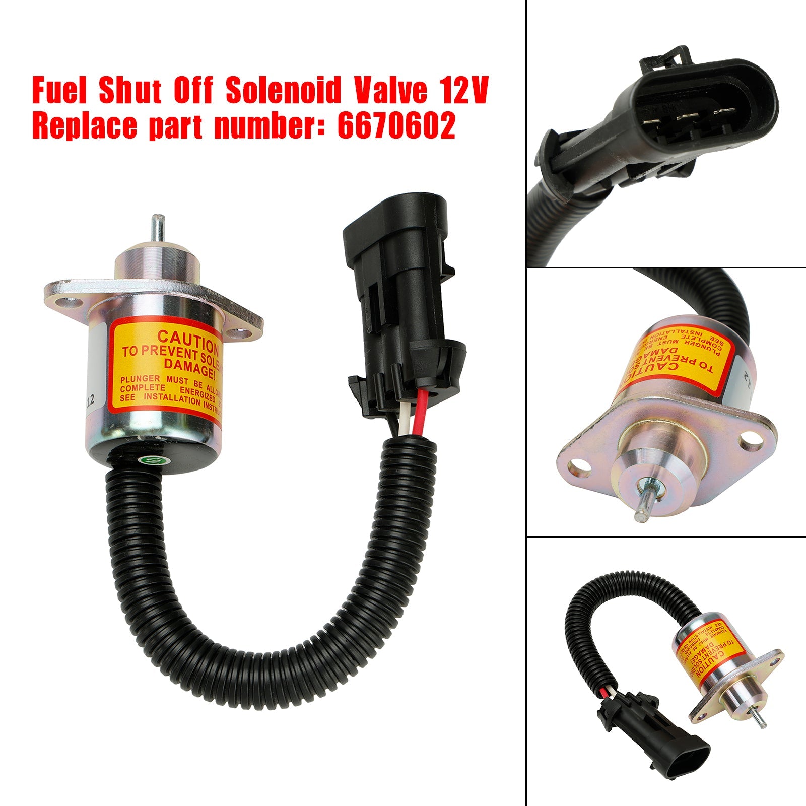 6670602 Válvula solenoide de cierre de combustible para cargadores Bobcat 463 553 S70 S100 12V