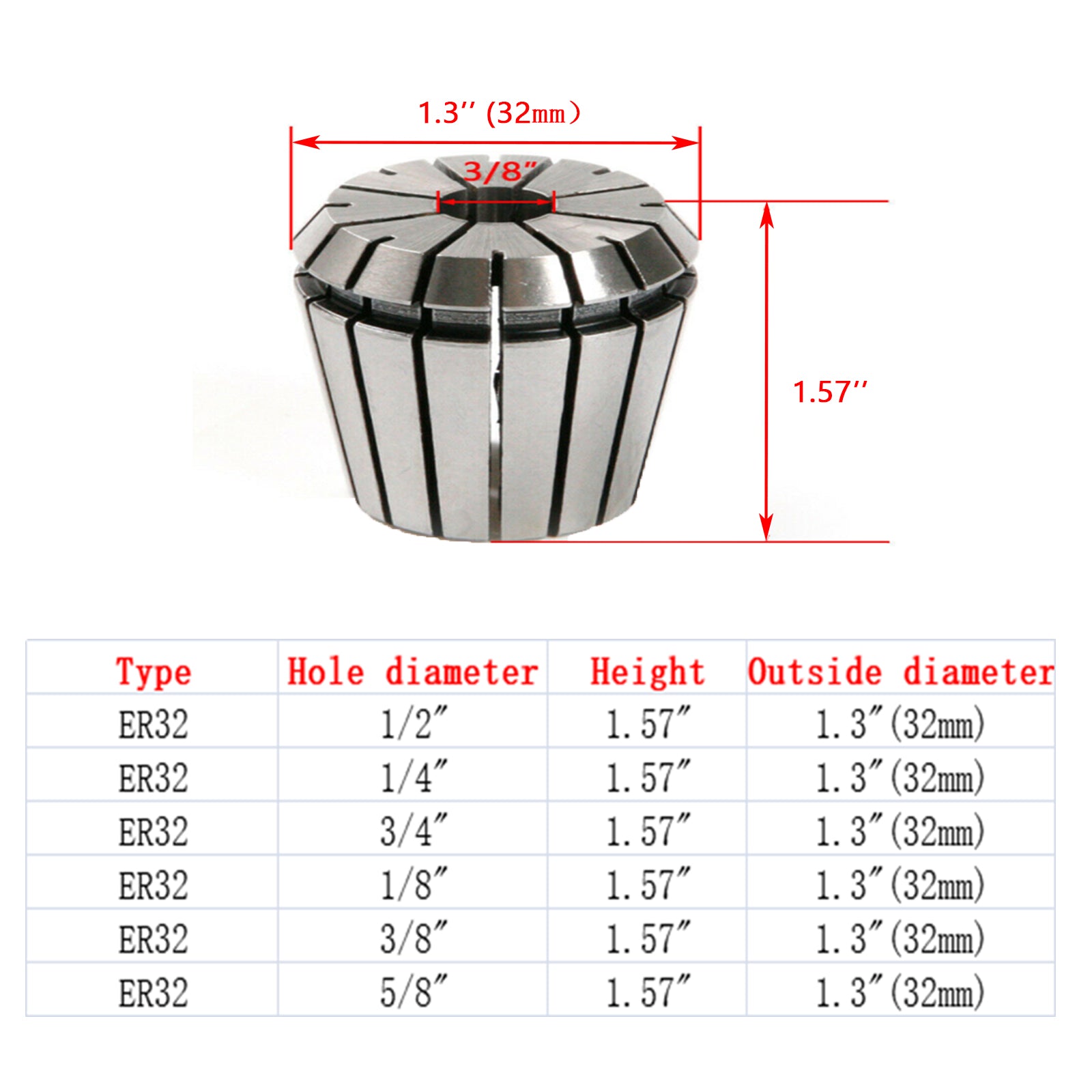 6 uds ER32 pinza de resorte 1/2 "-5/8" para máquina de grabado de herramienta de torno de fresado CNC