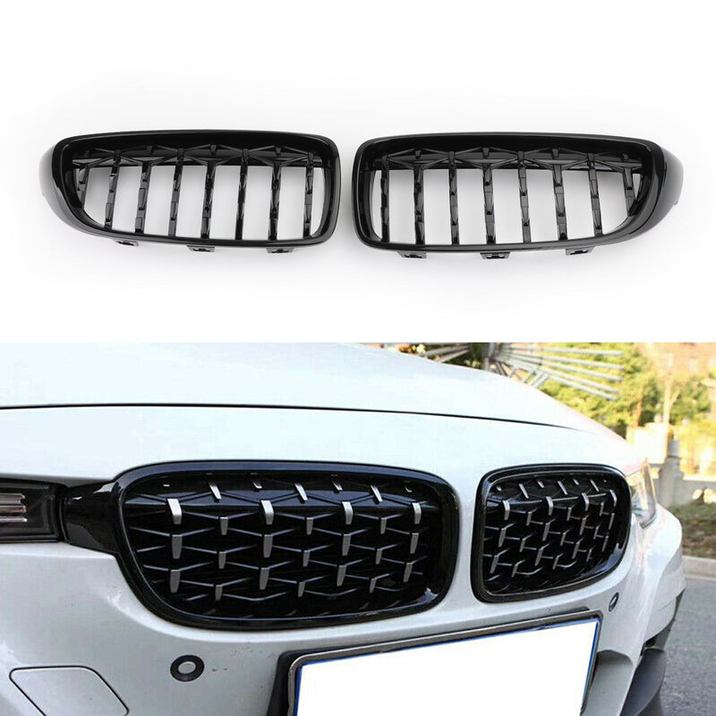 Diamond Front Upper Grille For BMW 4 Series F32 F33 F36 F82 14-2018 Gloss Black