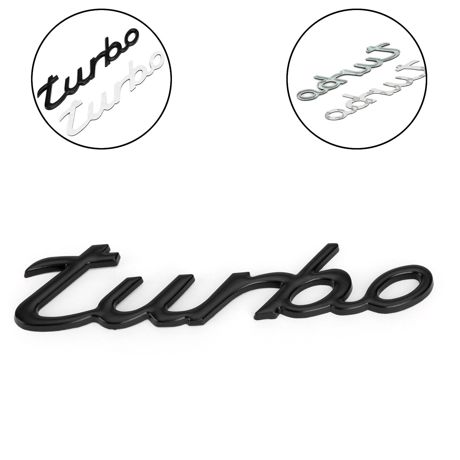 Etiqueta engomada del coche 3D Chapado en metal Turbo Logo Emblema Insignia Calcomanía Negro Genérico