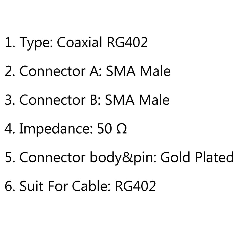 10 Uds SMA macho a SMA macho RF extensión Coax Pigtail Cable semirrígido RG402 30cm