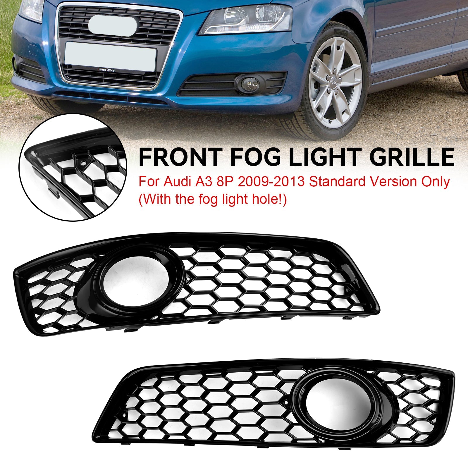 Audi A3 8P 2009-2013 Honeycomb Bumper Front Fog Light Grill Grille Cover