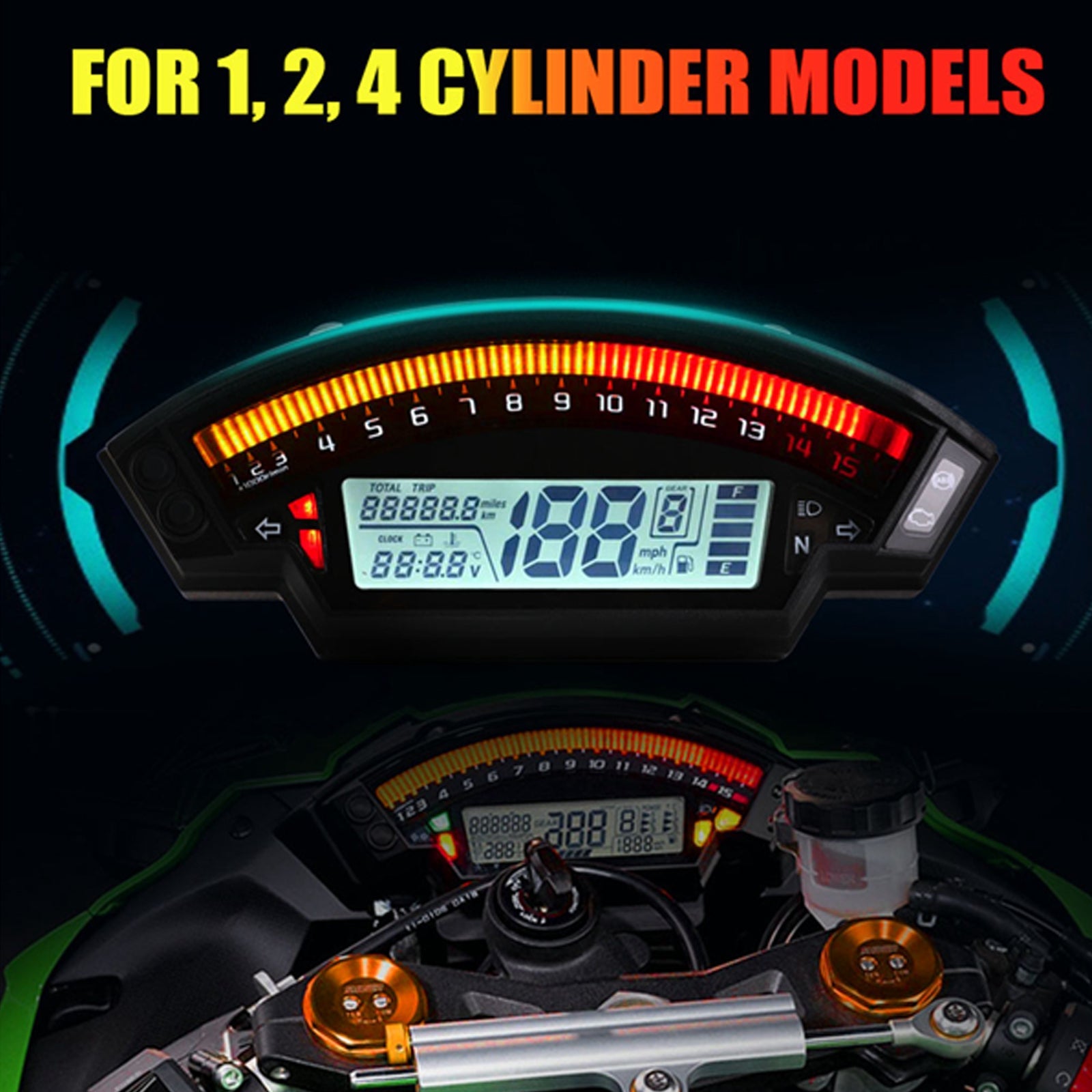 Universal Motorcycle Black Tft Digital Speedometer 14000Rpm Backlight Odometer Generic