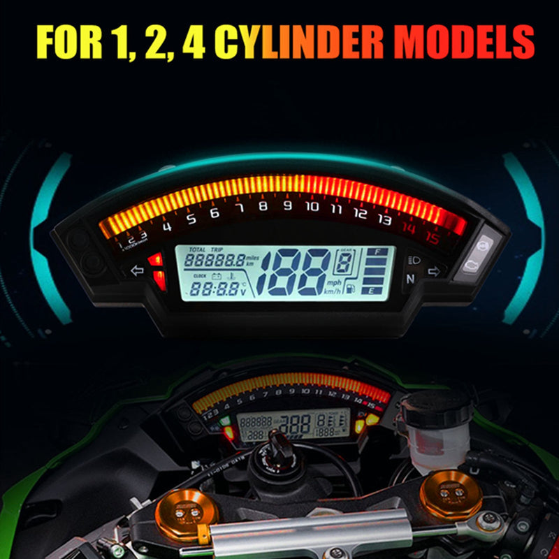 Universal motocicleta negro Tft Digital velocímetro 14000Rpm retroiluminación odómetro genérico