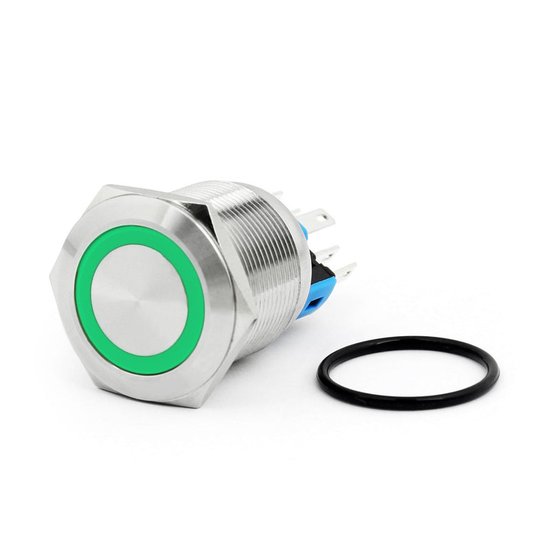 22mm 24V anillo LED interruptor de botón de acero inoxidable para coche/barco/bricolaje