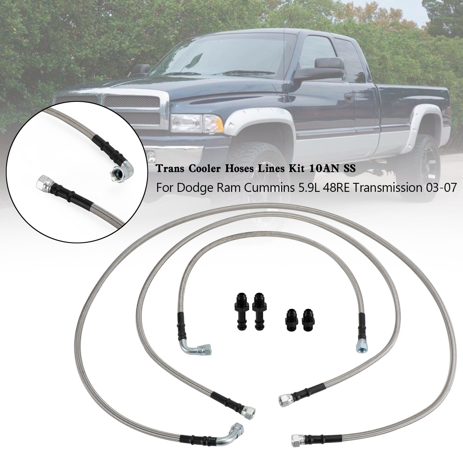 2003-2007 Dodge Ram Cummins 5.9L 48RE Transmission  Trans Cooler Hoses Lines Kit 10AN SS