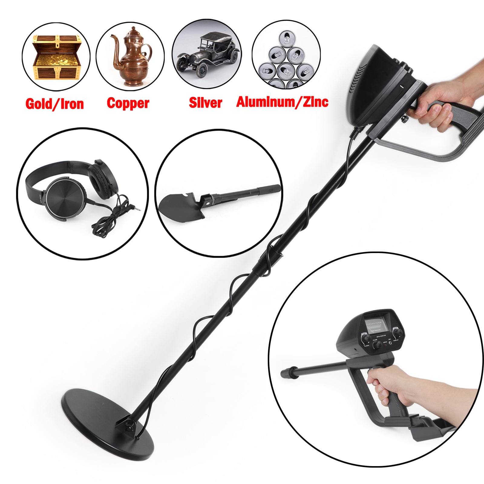 Metal Detector 7.8" Hunter Deep Sensitive Come With Shovel Earphone