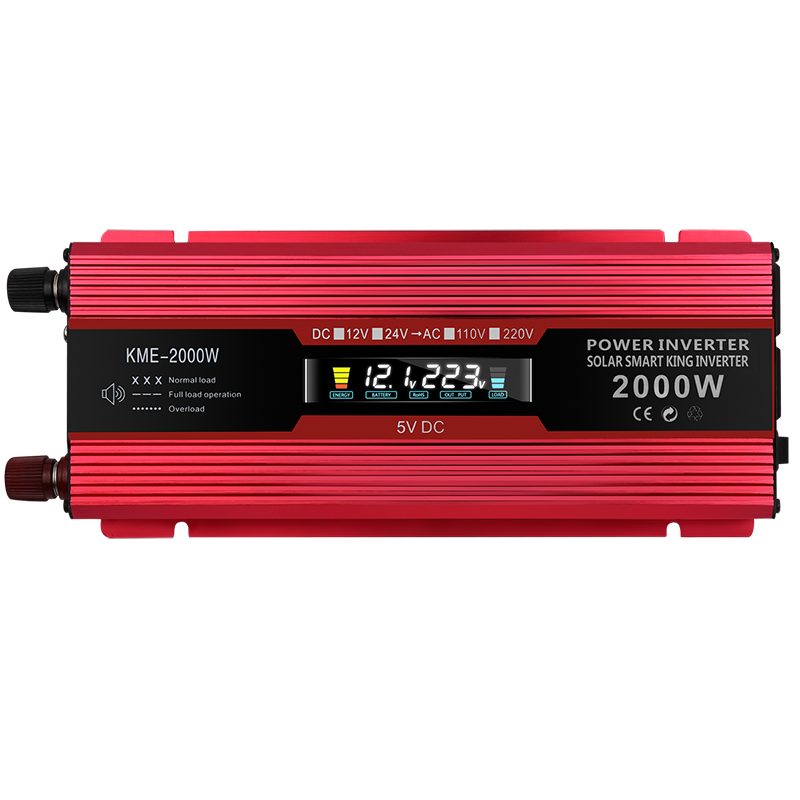 Convertidor de potencia para coche, inversor DC 12V a AC 220V LCD 2000W, transformador, pantalla LED