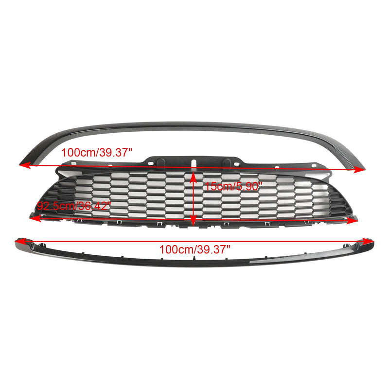 MINI R58 Cooper S &amp; JCW 2 puertas Coupe 2011-2015 3 piezas parrilla delantera negra brillante
