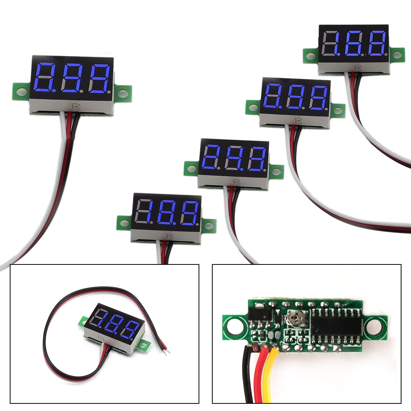 5x Mini DC 0-30V Blue LED 3-Digital Display Voltage Voltmeter Panel Calibratable