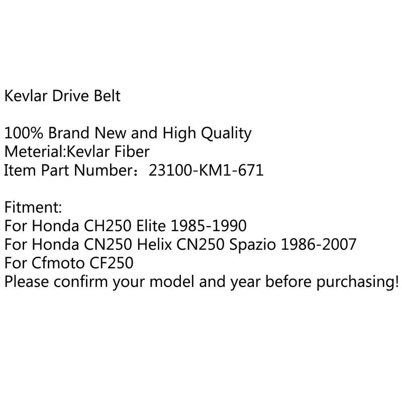 Premium Drive Belt 23100-KM1-671 For Honda CH250 Elite CN250 Helix Spazio Generic
