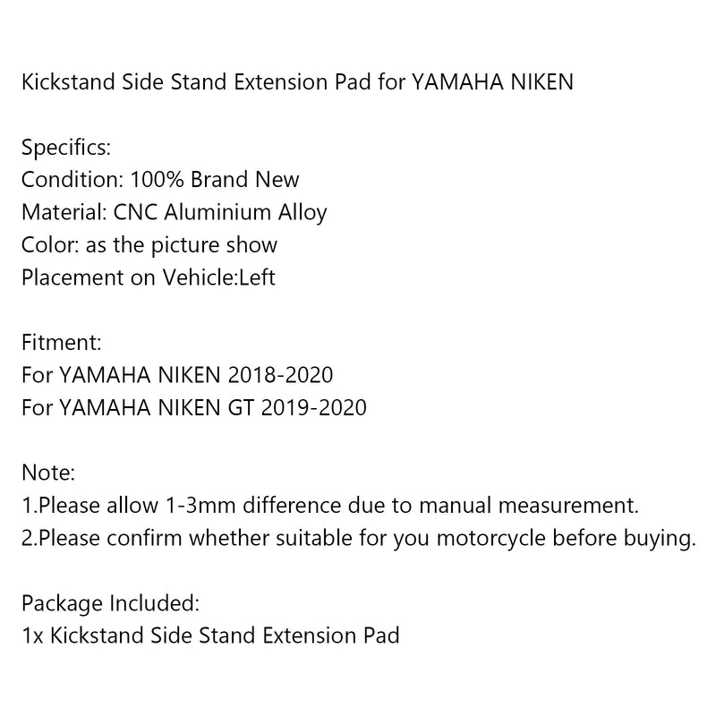 Almohadilla de placa de ampliación de pata de cabra lateral para YAMAHA NIKEN /GT 2019-2020 genérico