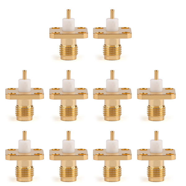 10x RP-SMA Jack Male Pin Panel Mount 4Hole Solder Connector 4mm Dielectric&Sol