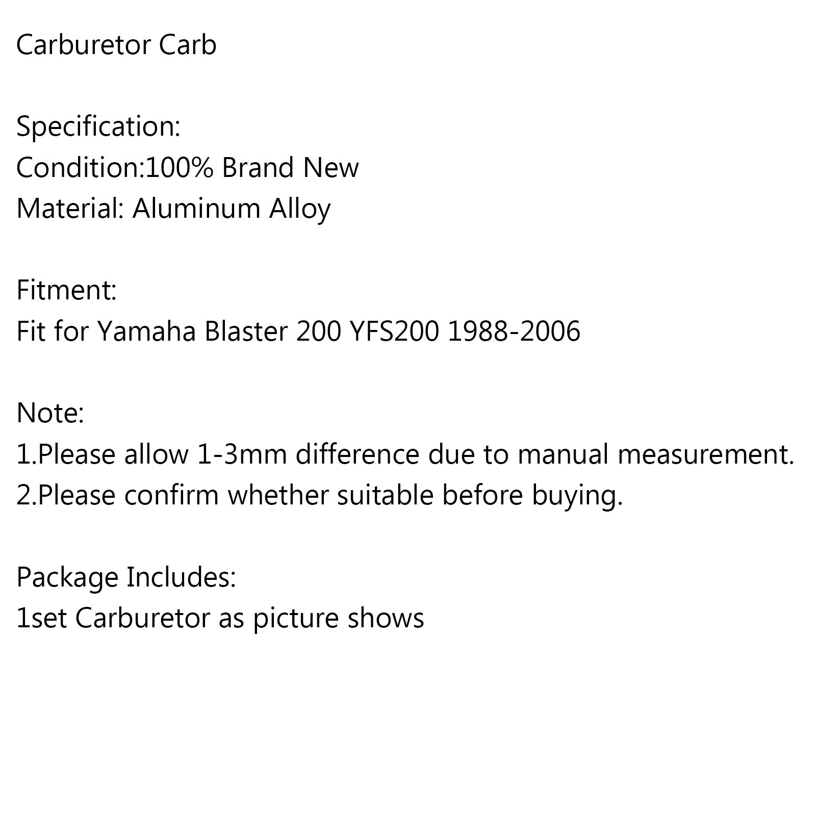 كاربوريتر كارب مناسب لياماها بلاستر 200 YFS200 YFS 200 CARBY 1988-2006 عام