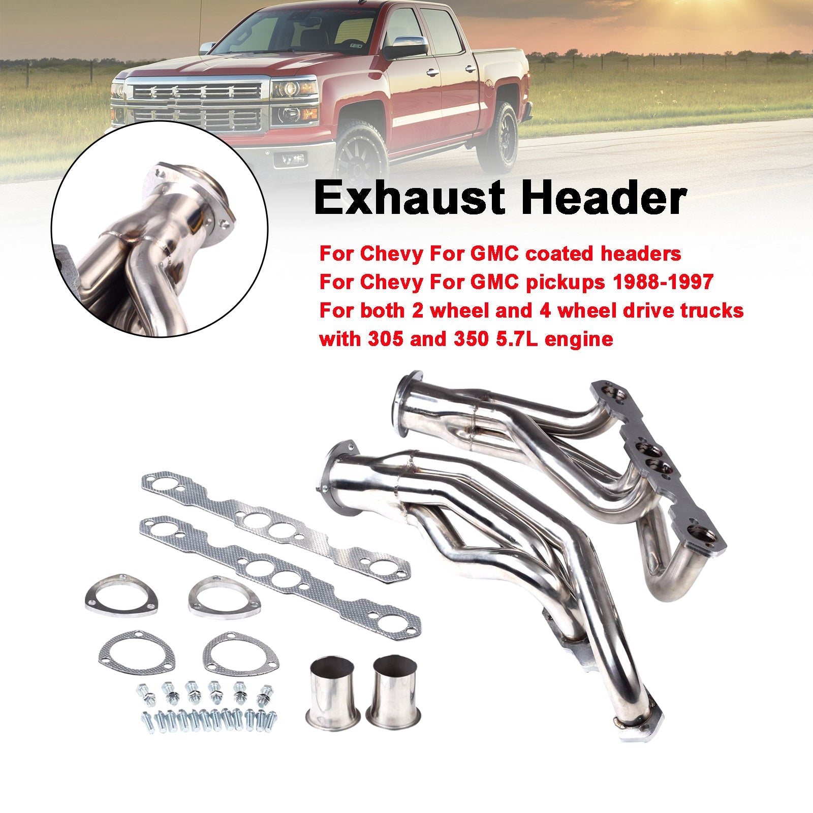 Stainless Steel Exhaust Headers Fit Chevrolet Fit GMC 5.0L/5.7L 305 350 V8 1988-1997