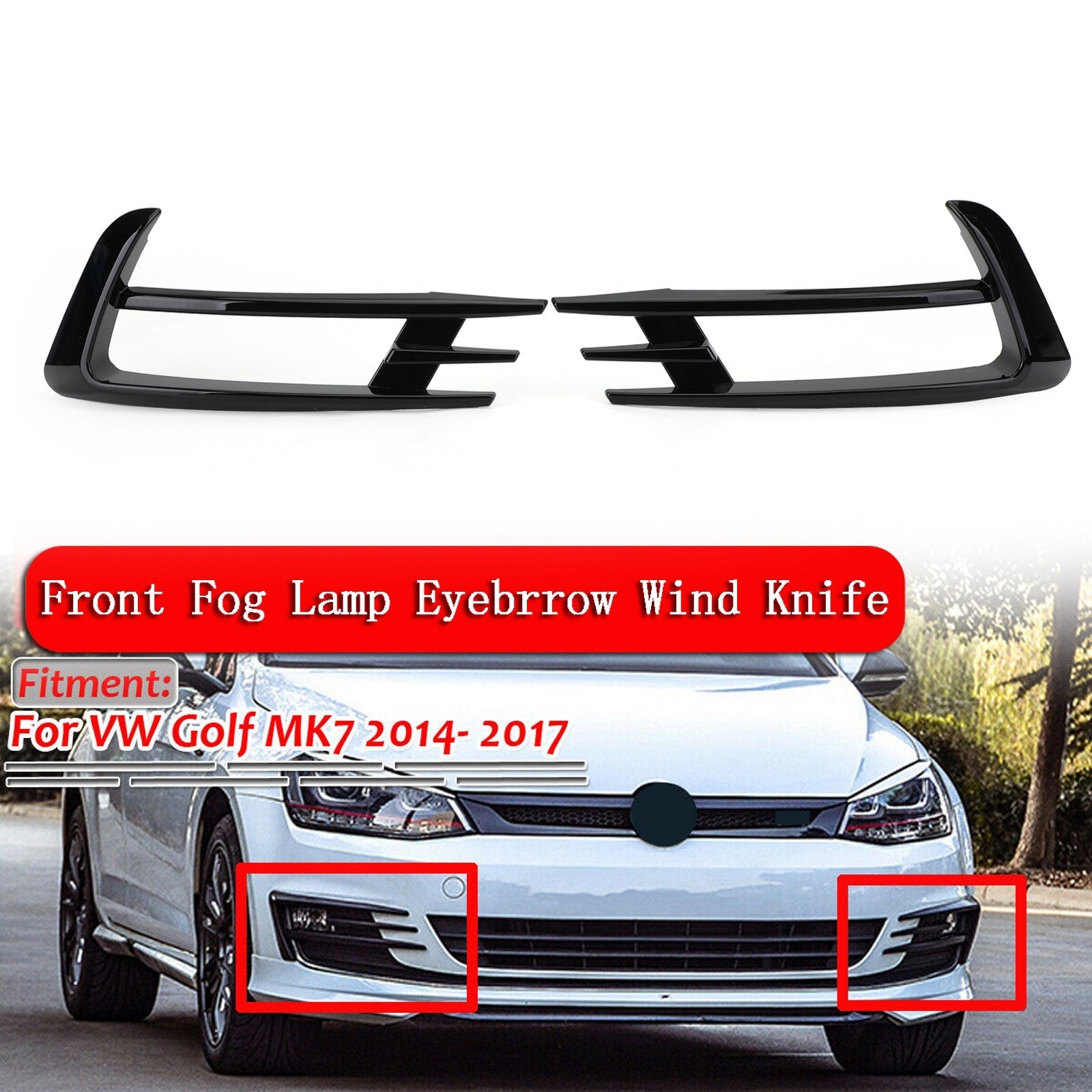 2 uds, luz antiniebla delantera negra, cubierta de ceja embellecedora para VW Golf 7 MK7 2014-2017