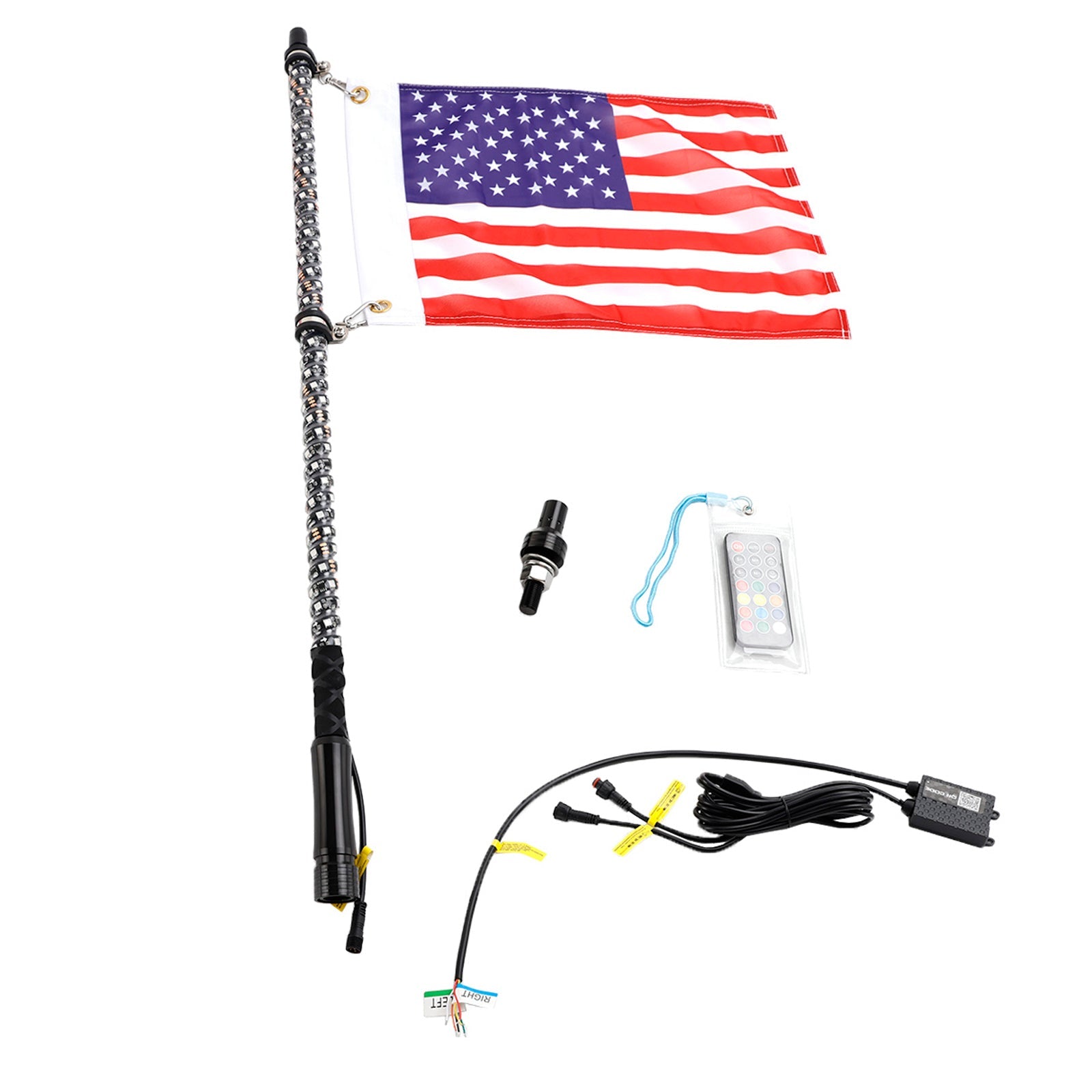 Antena de luces de látigo con aplicación LED RGB de 3 pies con control remoto de bandera para Polaris UTV ATV