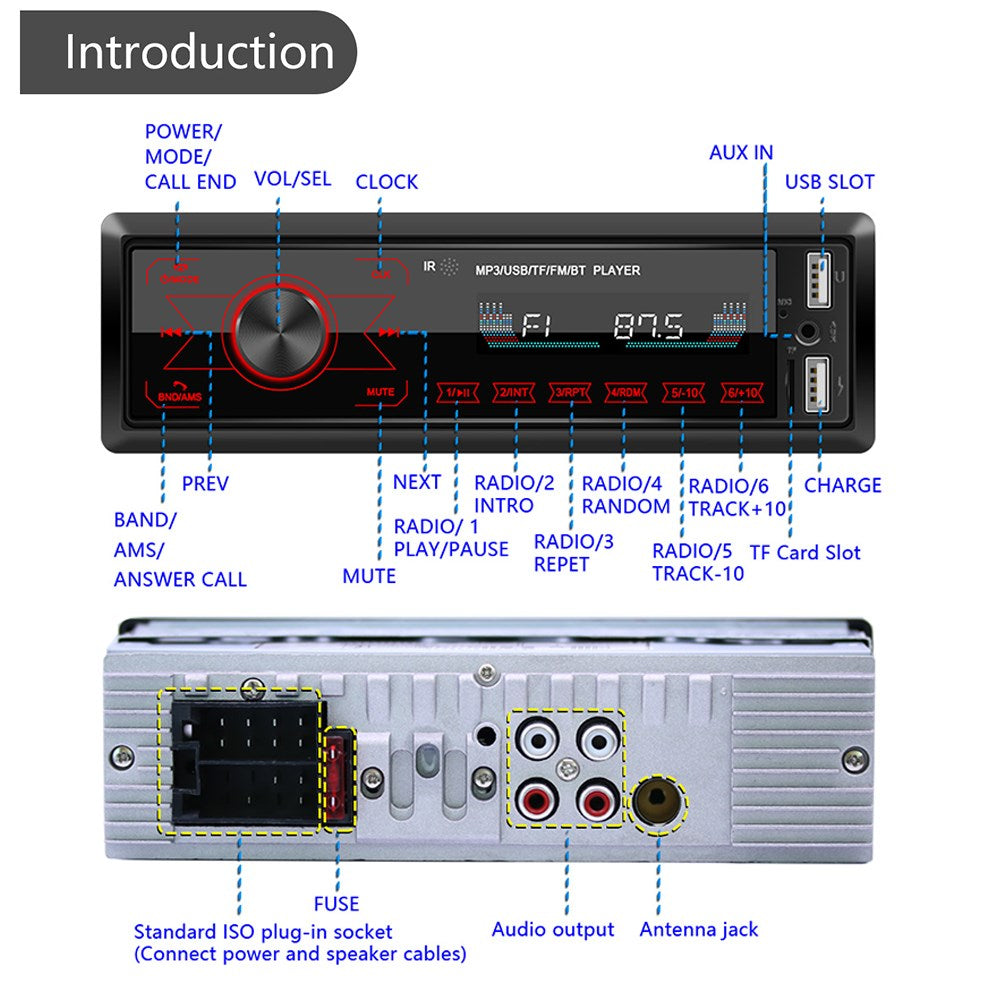 Bluetooth Single 1 Din Car Stereo USB AUX MP3 Player Touch Screen Radio In-Dash CA Market