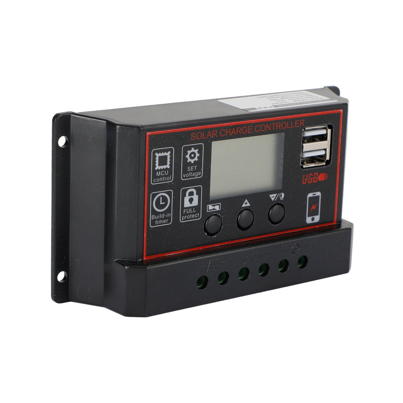 Regulador de carga del panel solar 10A/20A/30A PWM LCD Dual USB 12V/24V