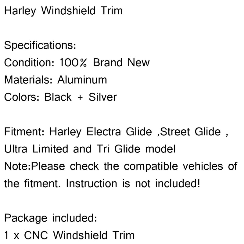Embellecedor de parabrisas CNC negro para Harley Electra Street Glide 2014-2016 genérico 