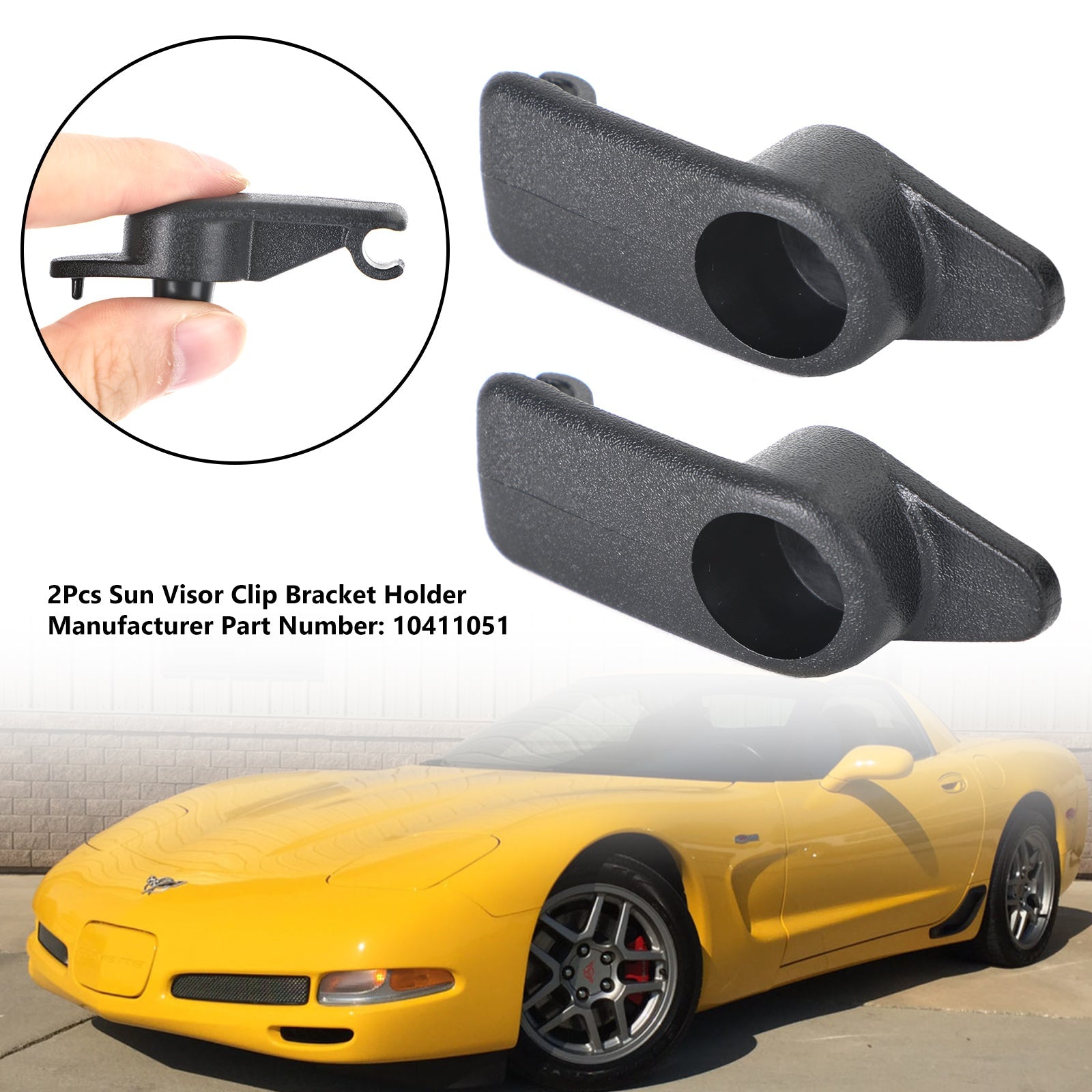 Par Sun Visor Clip Soporte Soporte Negro 10411051 Para Chevrolet Corvette 97-04 Genérico